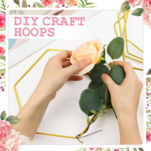 اف اس دبليو سي سي كيه 5 قطع من حلقات معدنية سداسية الشكل مقاس 8 انش للطاولة، حلقة اكليل معدنية مع 5 قطع من حوامل البطاقات الخشبية، اكليل زهور للحرف اليدوية وحفلات الزفاف وتزيين الطاولة المنزلية in Kuwait