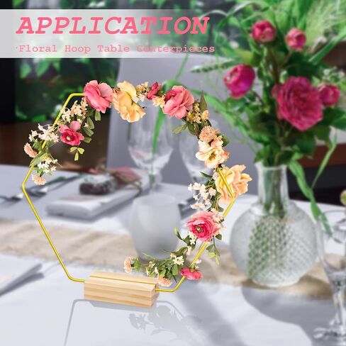 اف اس دبليو سي سي كيه 5 قطع من حلقات معدنية سداسية الشكل مقاس 8 انش للطاولة، حلقة اكليل معدنية مع 5 قطع من حوامل البطاقات الخشبية، اكليل زهور للحرف اليدوية وحفلات الزفاف وتزيين الطاولة المنزلية in Kuwait