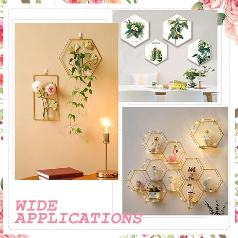 اف اس دبليو سي سي كيه 5 قطع من حلقات معدنية سداسية الشكل مقاس 8 انش للطاولة، حلقة اكليل معدنية مع 5 قطع من حوامل البطاقات الخشبية، اكليل زهور للحرف اليدوية وحفلات الزفاف وتزيين الطاولة المنزلية in Kuwait