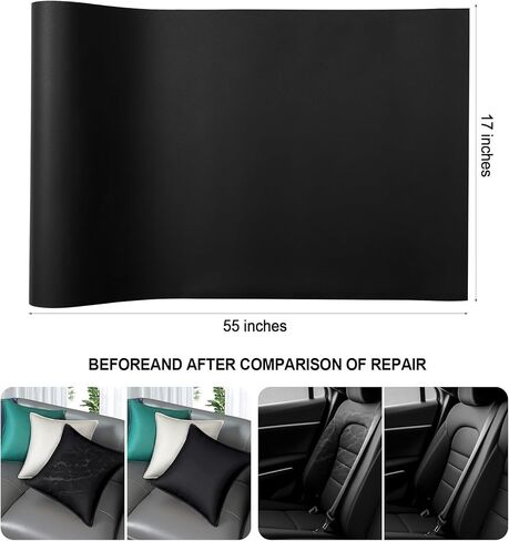 رقعة إصلاح جلدية، شريط إصلاح جلدي 17 * 55 بوصة رقعة إصلاح جلدية رقعة أريكة جلدية، أرائك، أثاث، مقاعد سيارة، كراسي مكتب (أسود) in Kuwait
