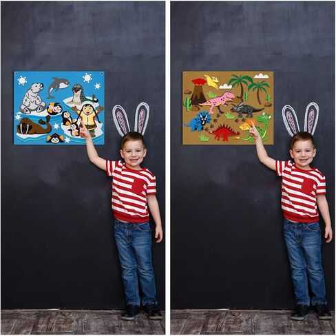 مجموعات قصص للأطفال مصنوعة من نسيج اللباد اللباد للأطفال الصغار في مرحلة ما قبل المدرسة، والديناصورات، وحيوانات المحيط، وحيوانات المزرعة وحيوانات الحرف اليدوية، هدايا للأطفال على الحائط من 3 قطع in Kuwait