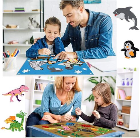 مجموعات قصص للأطفال مصنوعة من نسيج اللباد اللباد للأطفال الصغار في مرحلة ما قبل المدرسة، والديناصورات، وحيوانات المحيط، وحيوانات المزرعة وحيوانات الحرف اليدوية، هدايا للأطفال على الحائط من 3 قطع in Kuwait