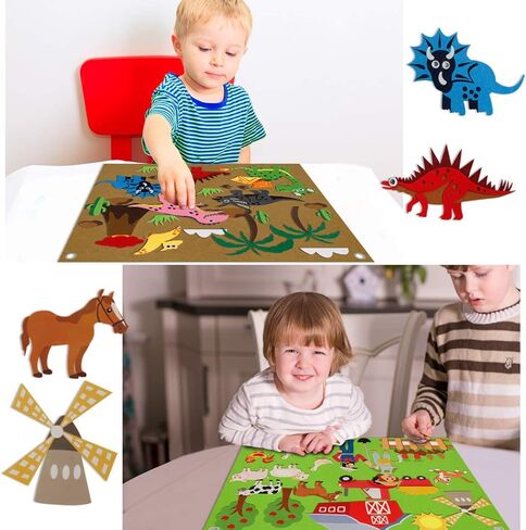 مجموعات قصص للأطفال مصنوعة من نسيج اللباد اللباد للأطفال الصغار في مرحلة ما قبل المدرسة، والديناصورات، وحيوانات المحيط، وحيوانات المزرعة وحيوانات الحرف اليدوية، هدايا للأطفال على الحائط من 3 قطع in Kuwait