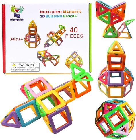 BrightyBright Magnetic Blocks Building Toys - Intelligent 3D STEM Educational Game for Kids Toddlers Boys Girls Construction Magnet Tiles Set 40 Pc - Best Gifts for Kids in Saudi Arabia