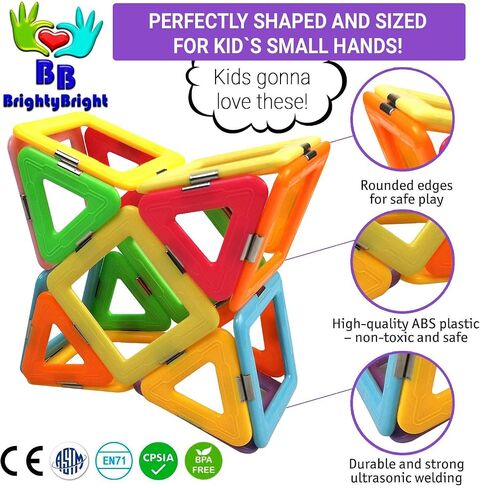 BrightyBright Magnetic Blocks Building Toys - Intelligent 3D STEM Educational Game for Kids Toddlers Boys Girls Construction Magnet Tiles Set 40 Pc - Best Gifts for Kids in Saudi Arabia