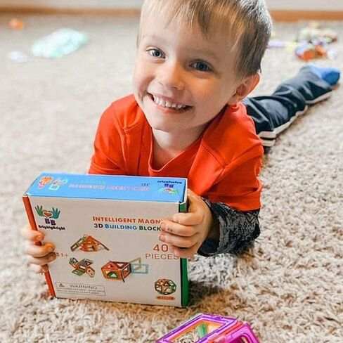 BrightyBright Magnetic Blocks Building Toys - Intelligent 3D STEM Educational Game for Kids Toddlers Boys Girls Construction Magnet Tiles Set 40 Pc - Best Gifts for Kids in Saudi Arabia