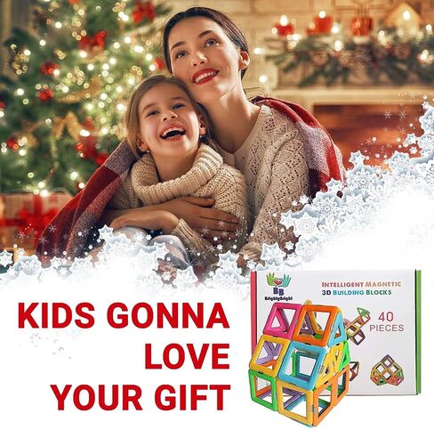 BrightyBright Magnetic Blocks Building Toys - Intelligent 3D STEM Educational Game for Kids Toddlers Boys Girls Construction Magnet Tiles Set 40 Pc - Best Gifts for Kids in Saudi Arabia