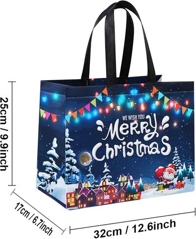16PCS Christmas Gift Bags,Reusable Gift Bags with Handles, Fabric Christmas Tote Bags, Multifunctional Christmas Bags for Gifts Wrapping Shopping, Xmas Party Supplies Decorations, 12.6"×9.9"×6.7" in Kuwait