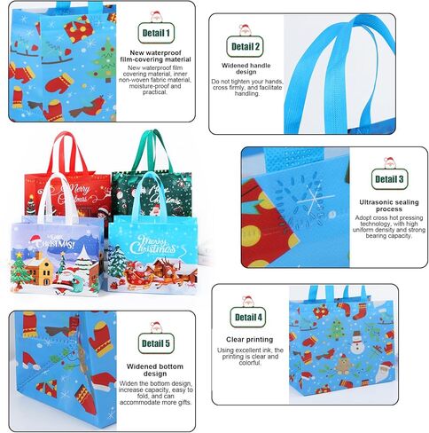 16PCS Christmas Gift Bags,Reusable Gift Bags with Handles, Fabric Christmas Tote Bags, Multifunctional Christmas Bags for Gifts Wrapping Shopping, Xmas Party Supplies Decorations, 12.6"×9.9"×6.7" in Kuwait