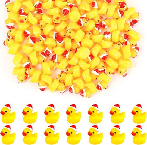 80pcs Mini Christmas Resin Ducks, Tiny Miniature Ducks Mini with Xmas Hat Figures Tiny Duck Accessories for Craft Home Prank Game Dollhouse School Party Christmas Decoration (Yellow) in Saudi Arabia