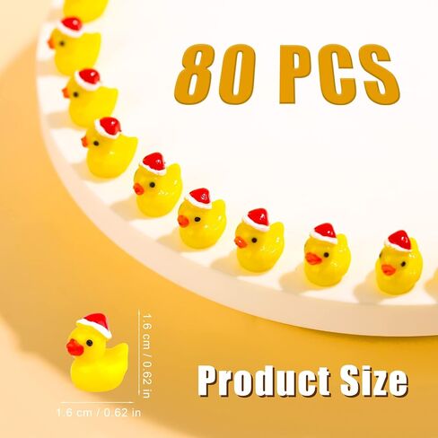 80pcs Mini Christmas Resin Ducks, Tiny Miniature Ducks Mini with Xmas Hat Figures Tiny Duck Accessories for Craft Home Prank Game Dollhouse School Party Christmas Decoration (Yellow) in Saudi Arabia