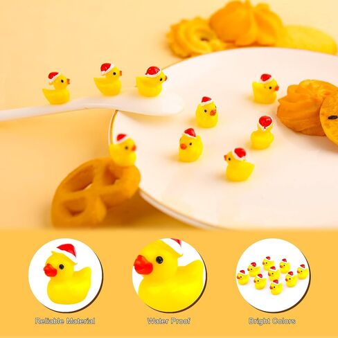 80pcs Mini Christmas Resin Ducks, Tiny Miniature Ducks Mini with Xmas Hat Figures Tiny Duck Accessories for Craft Home Prank Game Dollhouse School Party Christmas Decoration (Yellow) in Saudi Arabia