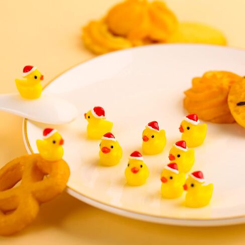 80pcs Mini Christmas Resin Ducks, Tiny Miniature Ducks Mini with Xmas Hat Figures Tiny Duck Accessories for Craft Home Prank Game Dollhouse School Party Christmas Decoration (Yellow) in Saudi Arabia