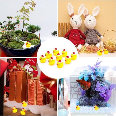 80pcs Mini Christmas Resin Ducks, Tiny Miniature Ducks Mini with Xmas Hat Figures Tiny Duck Accessories for Craft Home Prank Game Dollhouse School Party Christmas Decoration (Yellow) in Saudi Arabia