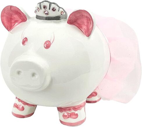 بنك الأميرة راقصة الباليه البورسلين للفتيات مع تاج كريستال سواروفسكي والتنورة الوردية، مع سدادة مطاطية in Kuwait