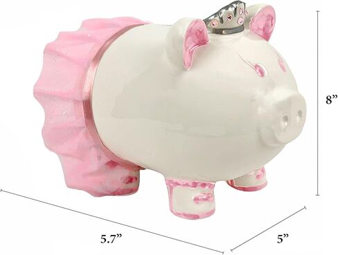 بنك الأميرة راقصة الباليه البورسلين للفتيات مع تاج كريستال سواروفسكي والتنورة الوردية، مع سدادة مطاطية in Kuwait