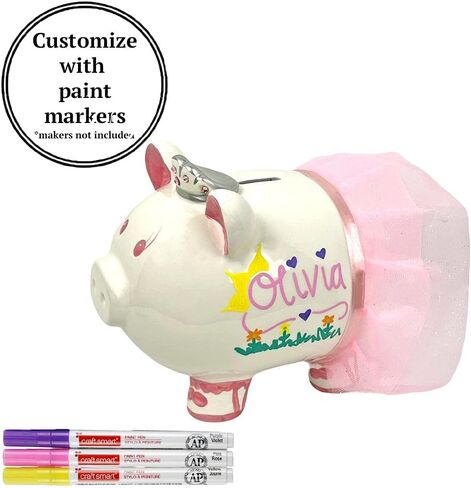 بنك الأميرة راقصة الباليه البورسلين للفتيات مع تاج كريستال سواروفسكي والتنورة الوردية، مع سدادة مطاطية in Kuwait