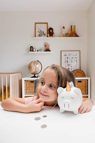 Unicorn Piggy Bank for Girls - Ceramic Rainbow Money Kids - Coin Pony - Penny in Saudi Arabia