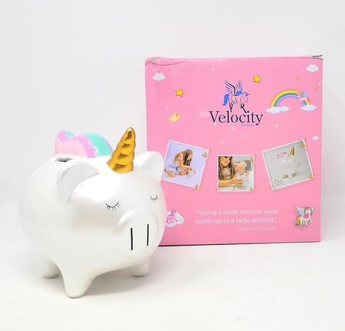 Unicorn Piggy Bank for Girls - Ceramic Rainbow Money Kids - Coin Pony - Penny in Saudi Arabia