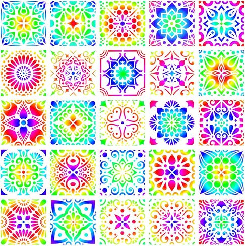 25 عبوة (4 × 4 انش) استنسل رسم رسم ماندالا للحجارة والارضيات والجدران والبلاط والقماش وحرق الخشب ومستلزمات الفنون والحرف اليدوية - قابلة لاعادة الاستخدام in Kuwait