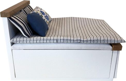 Dollhouse furniture Queen bed set, mini bedroom accessories for 6 inch dolls, blue bedding, brown wooden frame, 1/12 scale in Saudi Arabia