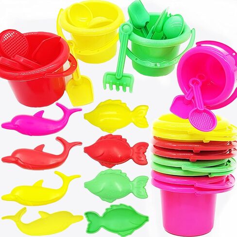 مجموعة لعب يوم الشاطئ الصغيرة من شركة Dreidel (عبوة من 12 قطعة) تتضمن مجموعة لعب دلو الرمل مقاس 3.25 سم، سطل، مجرفة، مشط، مغرفة غربلة، لعبة صواني رمل أسماك الدلفين للأولاد والبنات في حفلات أعياد الميلاد in Kuwait