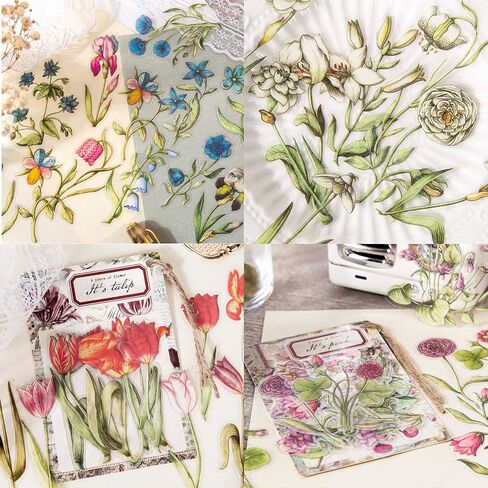 Vintage Stickers for Journaling, Maxleaf 240PCS Vintage Flowers Theme Stickers Pack, 8Series Clear Waterproof Stickers for Art Journaling Bullet Junk Journal Planners DIY Craft Notebook in Kuwait
