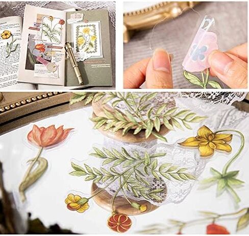 Vintage Stickers for Journaling, Maxleaf 240PCS Vintage Flowers Theme Stickers Pack, 8Series Clear Waterproof Stickers for Art Journaling Bullet Junk Journal Planners DIY Craft Notebook in Kuwait
