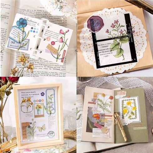 Vintage Stickers for Journaling, Maxleaf 240PCS Vintage Flowers Theme Stickers Pack, 8Series Clear Waterproof Stickers for Art Journaling Bullet Junk Journal Planners DIY Craft Notebook in Kuwait