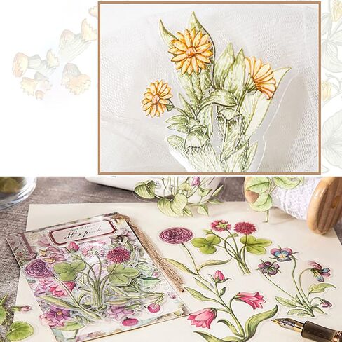 Vintage Stickers for Journaling, Maxleaf 240PCS Vintage Flowers Theme Stickers Pack, 8Series Clear Waterproof Stickers for Art Journaling Bullet Junk Journal Planners DIY Craft Notebook in Kuwait