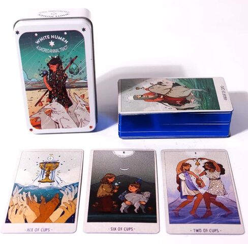 Atesswy White Numen Tarot Deck in A Tin: Sacred Animal Tarot Cards with Blue Gilded Edges - Connect with The Spiritual Realm in Kuwait