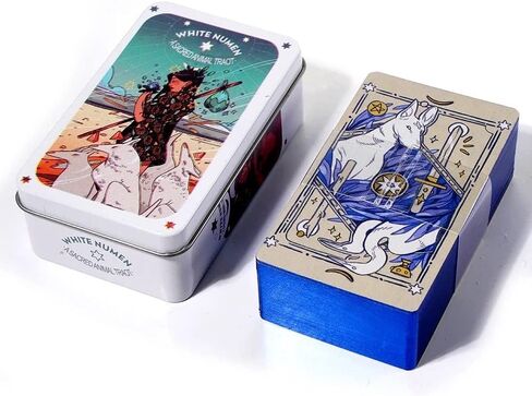 Atesswy White Numen Tarot Deck in A Tin: Sacred Animal Tarot Cards with Blue Gilded Edges - Connect with The Spiritual Realm in Kuwait