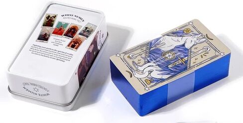 Atesswy White Numen Tarot Deck in A Tin: Sacred Animal Tarot Cards with Blue Gilded Edges - Connect with The Spiritual Realm in Kuwait