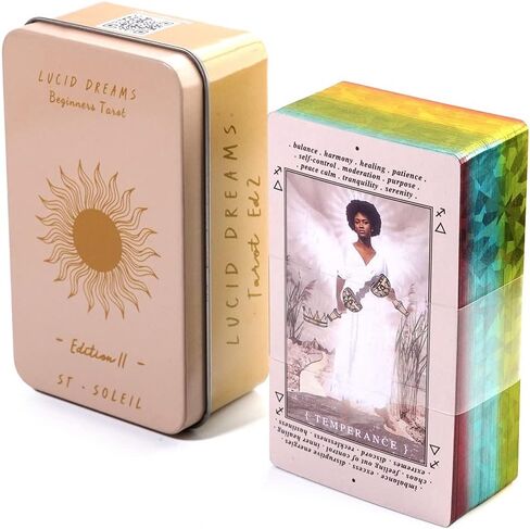 Atesswy Lucid Dreams Beginners Tarot Deck, 78 Rainbow Gilded Tarot Cards with Keywords in A Tin (Size: 4.06" x 2.36") in Kuwait