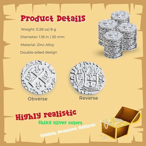 Metal Pirate Coins, Prefdo 100PCS Bronze Treasure Coin Set Spanish Doubloon Replicas Fantasy Metal Coins Pirate Gold Coins Tokens for Board Games Pirate Party Cosplay, 1.18in in Saudi Arabia