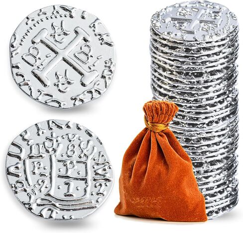 Metal Pirate Coins, Prefdo 100PCS Bronze Treasure Coin Set Spanish Doubloon Replicas Fantasy Metal Coins Pirate Gold Coins Tokens for Board Games Pirate Party Cosplay, 1.18in in Saudi Arabia