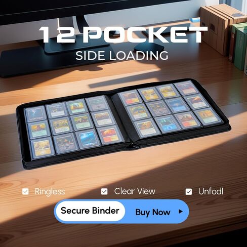 KUOOKING Top loader Binder - Holds 384+ Top Loaders for Cards, 12 Pocket TopLoader Binders with Sleeves for 3" x 4" Rigid Card Holders for standard card(Black)) in Saudi Arabia