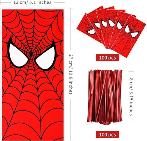100 قطعة من أكياس الحلوى المطبوعة على شبكة العنكبوت من Lecferrarc، أكياس حلوى السيلوفان العنكبوتية، أكياس تخزين بلاستيكية جيدة، حقائب هدايا لحفلات البطل العنكبوت مع أربطة ملتوية للأطفال، لوازم حفلات أعياد الميلاد in Kuwait