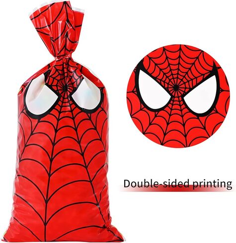 100 قطعة من أكياس الحلوى المطبوعة على شبكة العنكبوت من Lecferrarc، أكياس حلوى السيلوفان العنكبوتية، أكياس تخزين بلاستيكية جيدة، حقائب هدايا لحفلات البطل العنكبوت مع أربطة ملتوية للأطفال، لوازم حفلات أعياد الميلاد in Kuwait