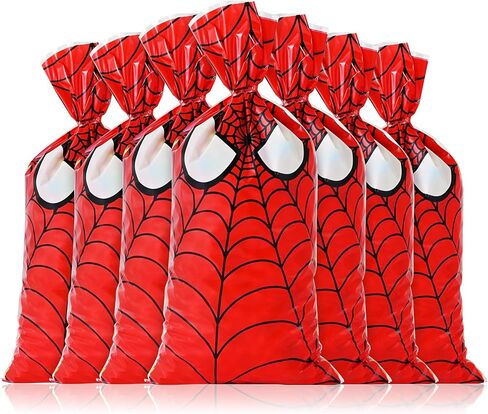 100 قطعة من أكياس الحلوى المطبوعة على شبكة العنكبوت من Lecferrarc، أكياس حلوى السيلوفان العنكبوتية، أكياس تخزين بلاستيكية جيدة، حقائب هدايا لحفلات البطل العنكبوت مع أربطة ملتوية للأطفال، لوازم حفلات أعياد الميلاد in Kuwait