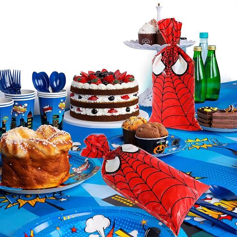 100 قطعة من أكياس الحلوى المطبوعة على شبكة العنكبوت من Lecferrarc، أكياس حلوى السيلوفان العنكبوتية، أكياس تخزين بلاستيكية جيدة، حقائب هدايا لحفلات البطل العنكبوت مع أربطة ملتوية للأطفال، لوازم حفلات أعياد الميلاد in Kuwait