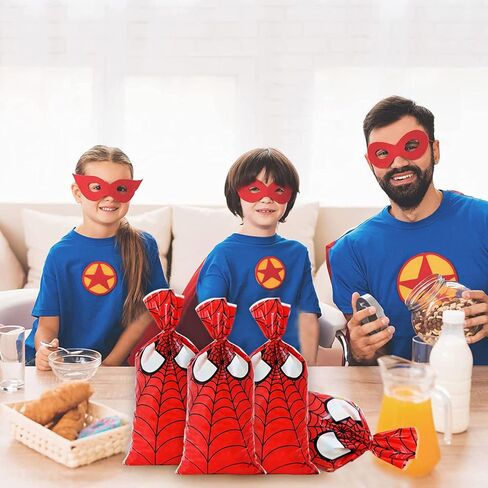 100 قطعة من أكياس الحلوى المطبوعة على شبكة العنكبوت من Lecferrarc، أكياس حلوى السيلوفان العنكبوتية، أكياس تخزين بلاستيكية جيدة، حقائب هدايا لحفلات البطل العنكبوت مع أربطة ملتوية للأطفال، لوازم حفلات أعياد الميلاد in Kuwait