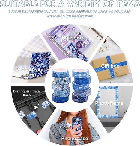 10 لفات من شريط واشي لعيد الميلاد، شريط لاصق أزرق متعدد الأنماط، شريط واشي ياباني ذاتي اللصق، شريط لاصق لعطلة عيد الميلاد، شريط لاصق لسجلات القصاصات، فنون الحرف اليدوية، تغليف هدايا المهرجانات in Kuwait