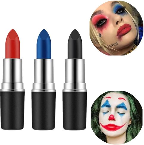 HYOIIO Eye Black Sticks 3 ألوان مجموعة طلاء الوجه، عصا طلاء الوجه الأزرق، زي الهالوين التنكرية، كريم مكياج كريم قابل للمزج، أعواد طلاء الجسم للكرة اللينة، البيسبول، كرة القدم الرياضية (أحمر + أزرق + أسود) in Kuwait