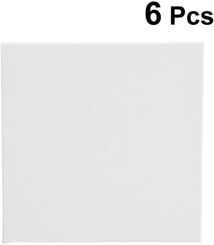 EXCEART Oil Painting Canvas 6Pcs Wood Painting Canvas Panels Square Cotton Stretched Canvas Frames Acrylic Pouring Watercolor Paint Artist Canvas Boards (White) in Kuwait