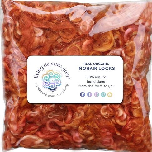 REAL MOHAIR LOCKS. Organic Hand Dyed Wool Fiber for Doll Hair and Wigs, Felting, Blending, Spinning, Wallhangings and Embellishments. Henna, 1 Ounce (28g) in Kuwait