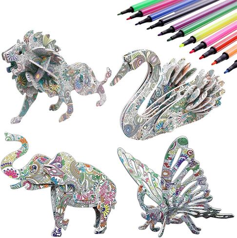 مجموعة أحجية تلوين ثلاثية الأبعاد من DDMY مكونة من 4 قطع، لغز رسم تلوين فني للأطفال بعمر 7 8 9 10 11 12، ألعاب إبداعية ممتعة للفتيات والأولاد in Kuwait