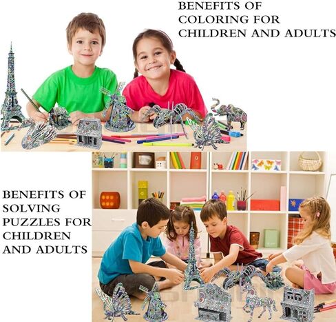 مجموعة أحجية تلوين ثلاثية الأبعاد من DDMY مكونة من 4 قطع، لغز رسم تلوين فني للأطفال بعمر 7 8 9 10 11 12، ألعاب إبداعية ممتعة للفتيات والأولاد in Kuwait