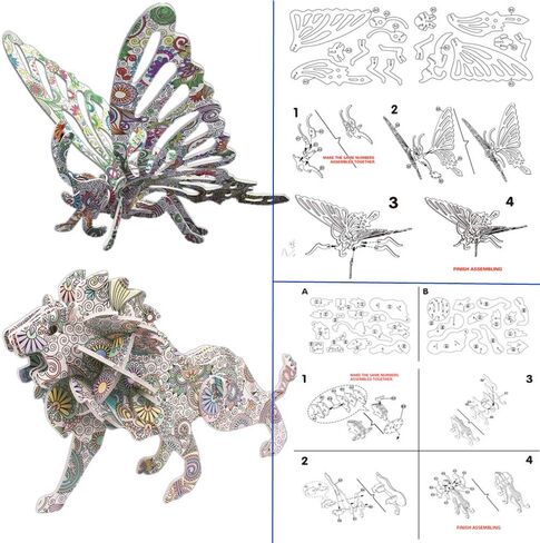 مجموعة أحجية تلوين ثلاثية الأبعاد من DDMY مكونة من 4 قطع، لغز رسم تلوين فني للأطفال بعمر 7 8 9 10 11 12، ألعاب إبداعية ممتعة للفتيات والأولاد in Kuwait