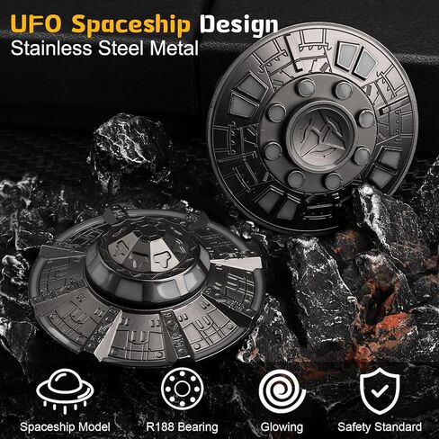 لعبة سفينة الفضاء فيدجيت سبينر من يو اف او للأطفال البالغين، دوار إصبع اليد المعدني المتوهج في الظلام، لعبة مكتب جيروسكوبية مضيئة بأطراف الأصابع، مضادة للقلق وتخفيف التوتر للفصول الدراسية المكتبية in Kuwait